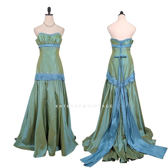 Vintage Flirt Sottero Prom Dress Maxi Gown 8 Green Y2K Corset Fairy Glam Ball - Picture 1 of 16